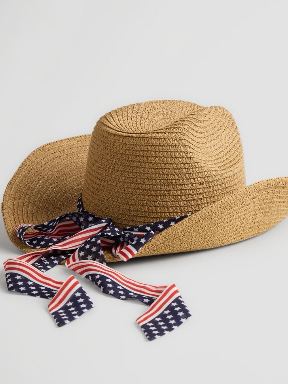 Collection XIIX Tan Straw Sun Hat with Americana Ribbon*